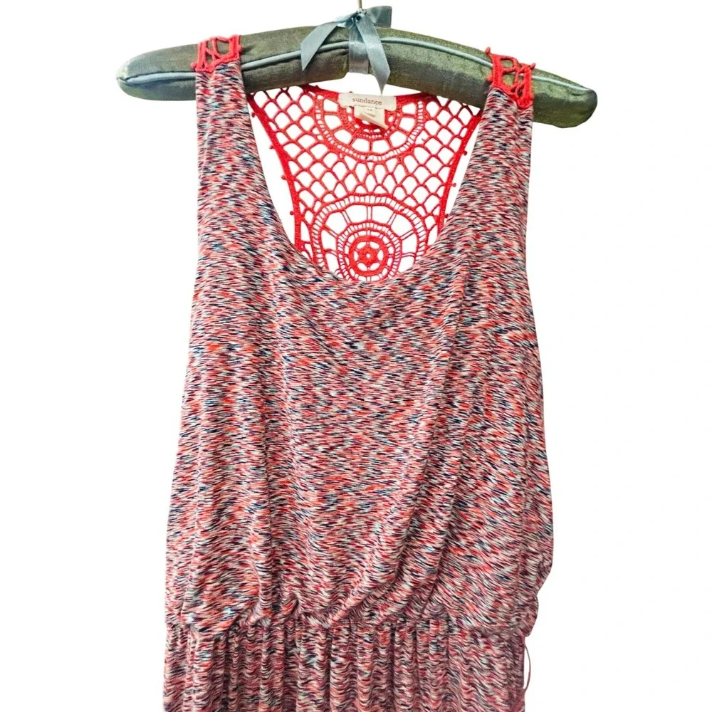 Sundance Red Maxi Dress M Boho Crochet Lace Racerback Sleeveless Festival Beach - Picture 3 of 9